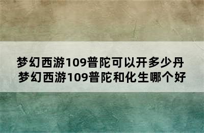 梦幻西游109普陀可以开多少丹 梦幻西游109普陀和化生哪个好